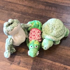 Three webkinz: frog, alligator, and turtle